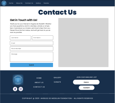 Desktop view of the Contact Us page - Angeles de Medellín redesign by Mili Khatri