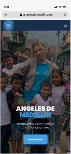 Mobile homepage view of Angeles de Medellín website redesign by Mili Khatri